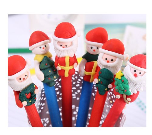 圣诞节礼品圣诞老人圆珠笔卡通创意软陶笔节庆文具用品雪人工艺品